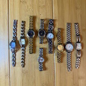 Designer Metal Watch 9-Piece Lot - Fossil, Timex, Guess, etc. - Parts/Repair